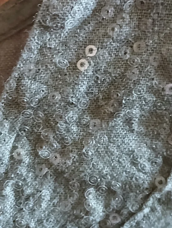 LINA TOMEI sage green sequin linen shift mini dress - Picture 4 of 7